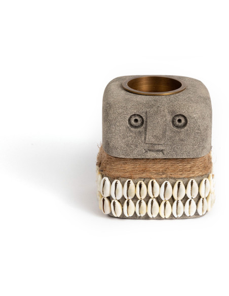 Bougeoir Personnage 9 cm en Grès Gris The Sumba Stone 