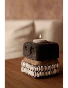 Bougeoir Personnage 9 cm en Grès Gris The Sumba Stone 