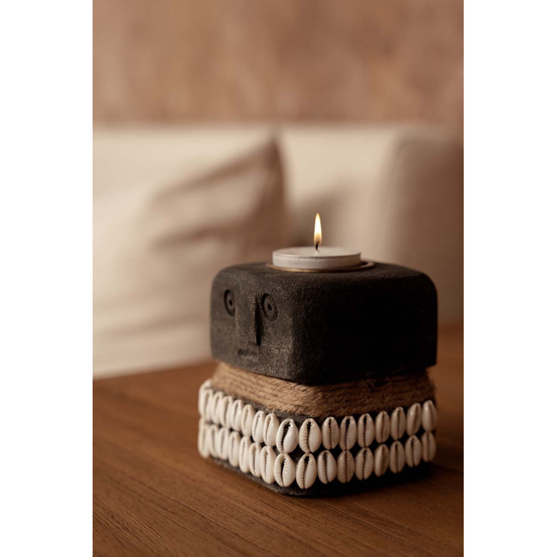 Bougeoir Personnage 9 cm en Grès Gris The Sumba Stone 