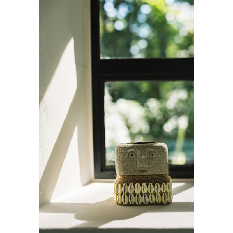 Bougeoir Personnage 9 cm en Grès Gris The Sumba Stone 