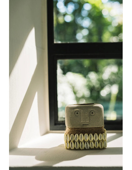 Bougeoir Personnage 9 cm en Grès Gris The Sumba Stone 