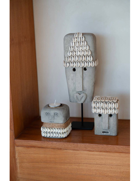 Bougeoir Personnage 9 cm en Grès Gris The Sumba Stone 
