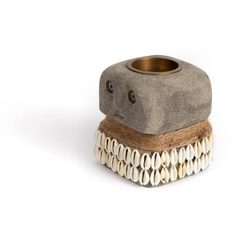 Bougeoir Personnage 9 cm en Grès Gris The Sumba Stone 