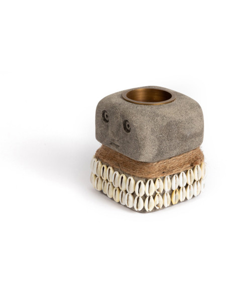 Bougeoir Personnage 9 cm en Grès Gris The Sumba Stone 