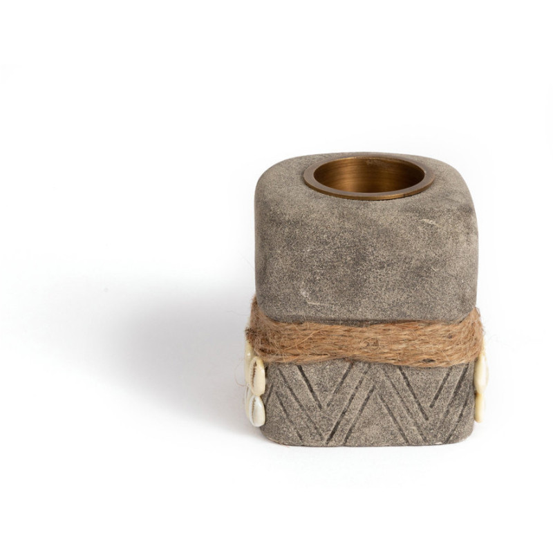 Bougeoir Personnage 9 cm en Grès Gris The Sumba Stone 
