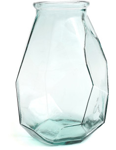 Vase design Bocal Hauteur 35 cm Verre recyclé Bleu Transparent The Long Origam 