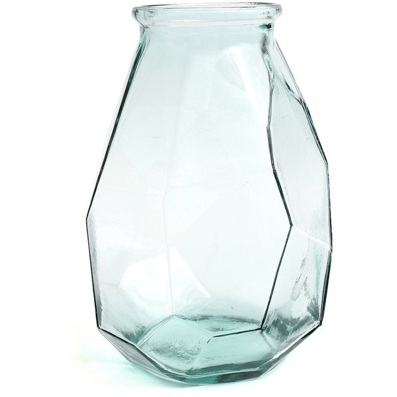 Vase design Bocal Hauteur 35 cm Verre recyclé Bleu Transparent The Long Origam 