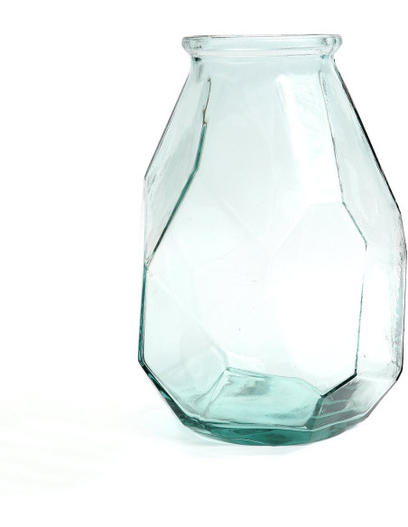Vase design Bocal Hauteur 35 cm Verre recyclé Bleu Transparent The Long Origam 