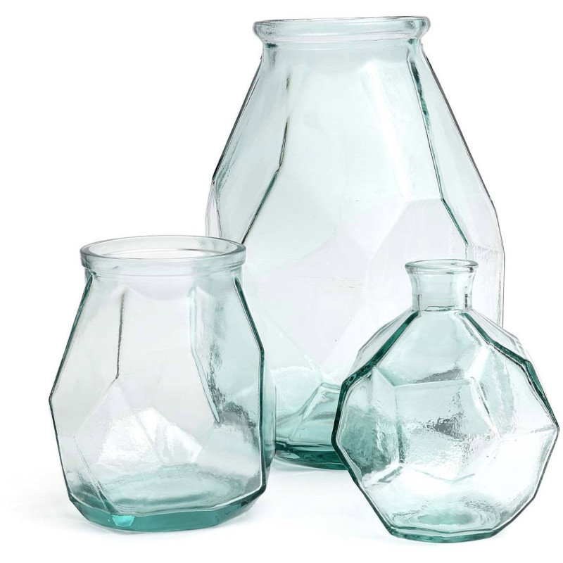 Vase design Bocal Hauteur 35 cm Verre recyclé Bleu Transparent The Long Origam 