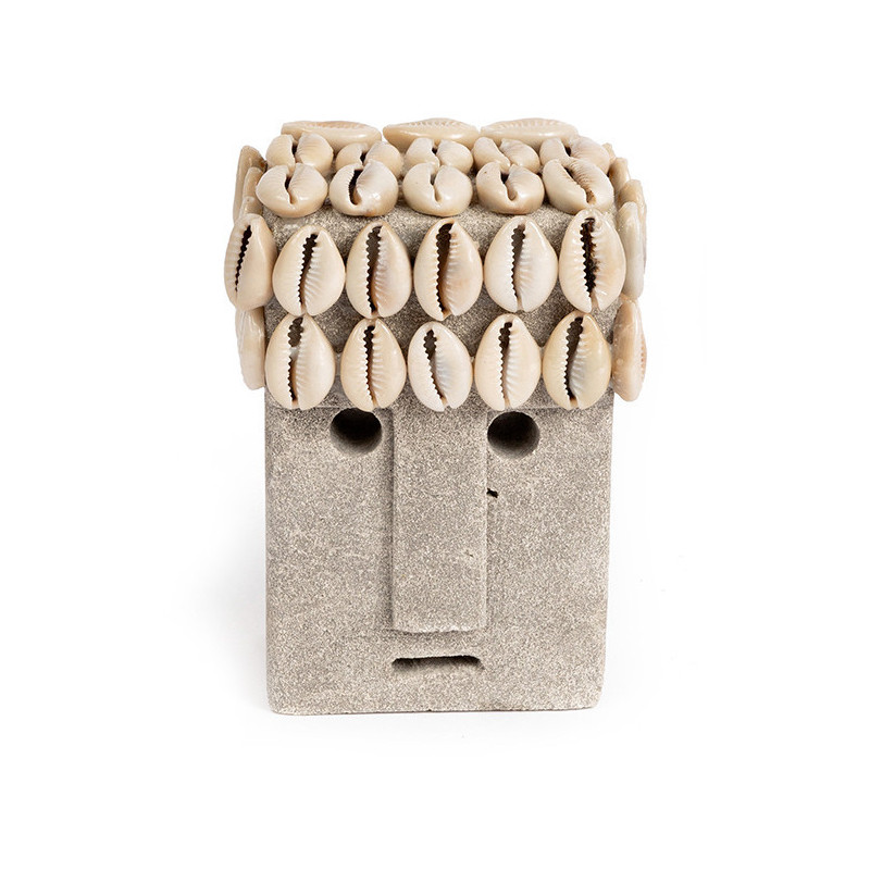 Statuette déco primitive wabi-sabi Hauteur 11 cm Grès Gris Coquillage Beige The Sumba Stone 