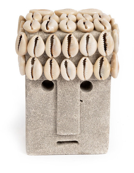 Statuette déco primitive wabi-sabi Hauteur 11 cm Grès Gris Coquillage Beige The Sumba Stone 