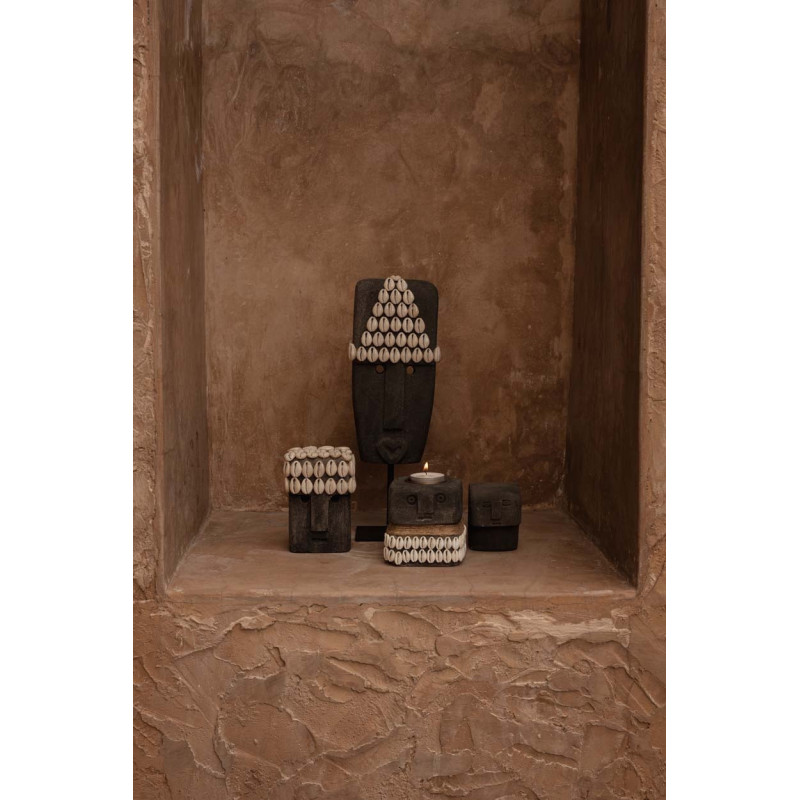 Statuette déco primitive wabi-sabi Hauteur 11 cm Grès Gris Coquillage Beige The Sumba Stone 