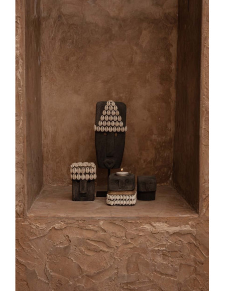 Statuette déco primitive wabi-sabi Hauteur 11 cm Grès Gris Coquillage Beige The Sumba Stone 