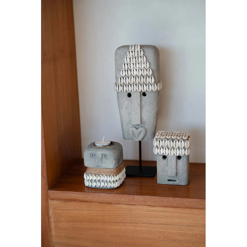 Statuette déco primitive wabi-sabi Hauteur 11 cm Grès Gris Coquillage Beige The Sumba Stone 
