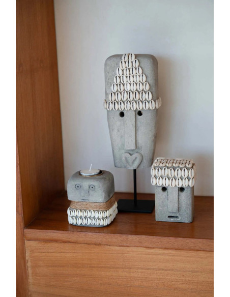 Statuette déco primitive wabi-sabi Hauteur 11 cm Grès Gris Coquillage Beige The Sumba Stone 