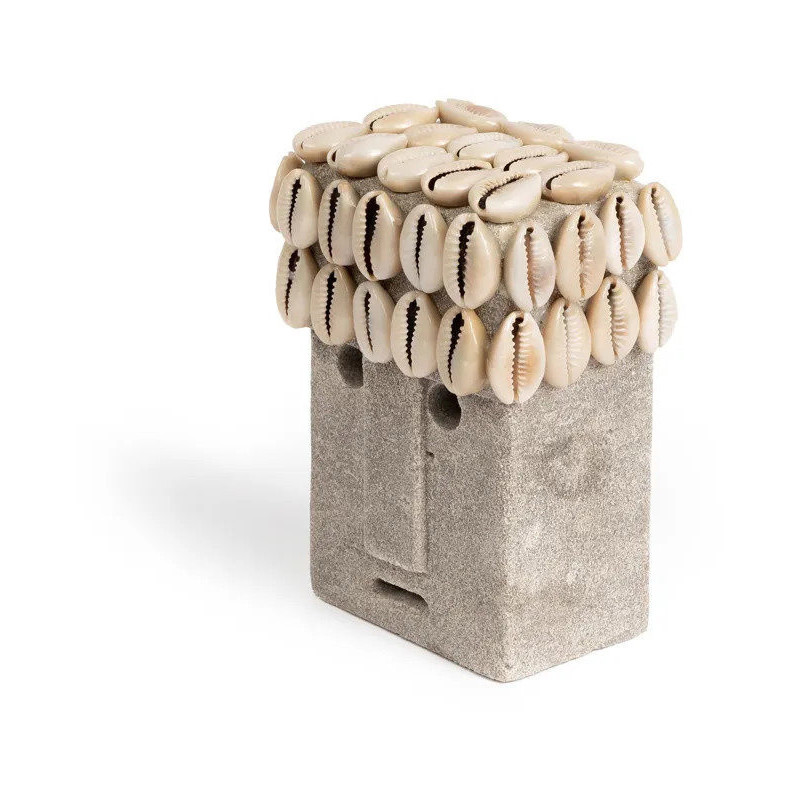 Statuette déco primitive wabi-sabi Hauteur 11 cm Grès Gris Coquillage Beige The Sumba Stone 