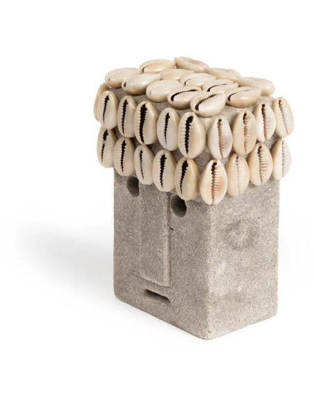 Statuette déco primitive wabi-sabi Hauteur 11 cm Grès Gris Coquillage Beige The Sumba Stone 