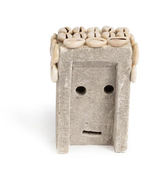 Statuette déco primitive wabi-sabi Hauteur 11 cm Grès Gris Coquillage Beige The Sumba Stone 