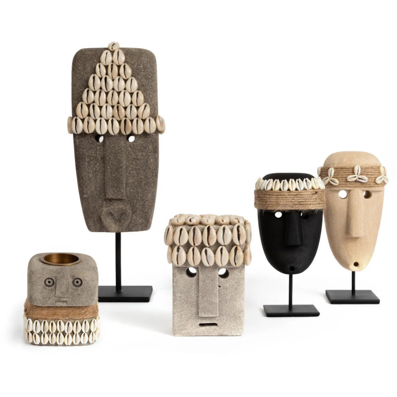 Statuette déco primitive wabi-sabi Hauteur 11 cm Grès Gris Coquillage Beige The Sumba Stone 