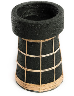 Bougeoir sur pied Rond Hauteur 20 cm en Terre cuite Noir Raphia Naturel The Serene 