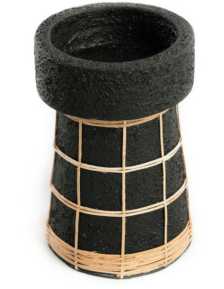 Bougeoir sur pied Rond Hauteur 20 cm en Terre cuite Noir Raphia Naturel The Serene 