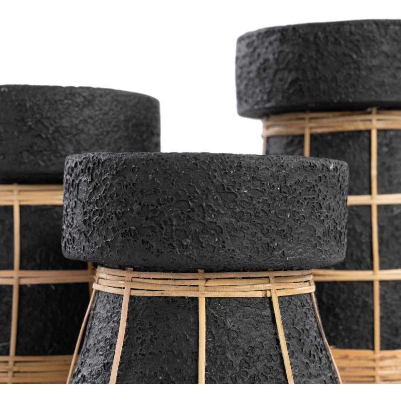 Bougeoir sur pied Rond Hauteur 20 cm en Terre cuite Noir Raphia Naturel The Serene 