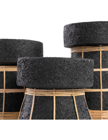 Bougeoir sur pied Rond Hauteur 20 cm en Terre cuite Noir Raphia Naturel The Serene 
