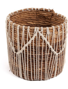 Panier de rangement original macramé Rond 20x20 en Feuille de bananier Naturel Coton Blanc The Macra-mazing 