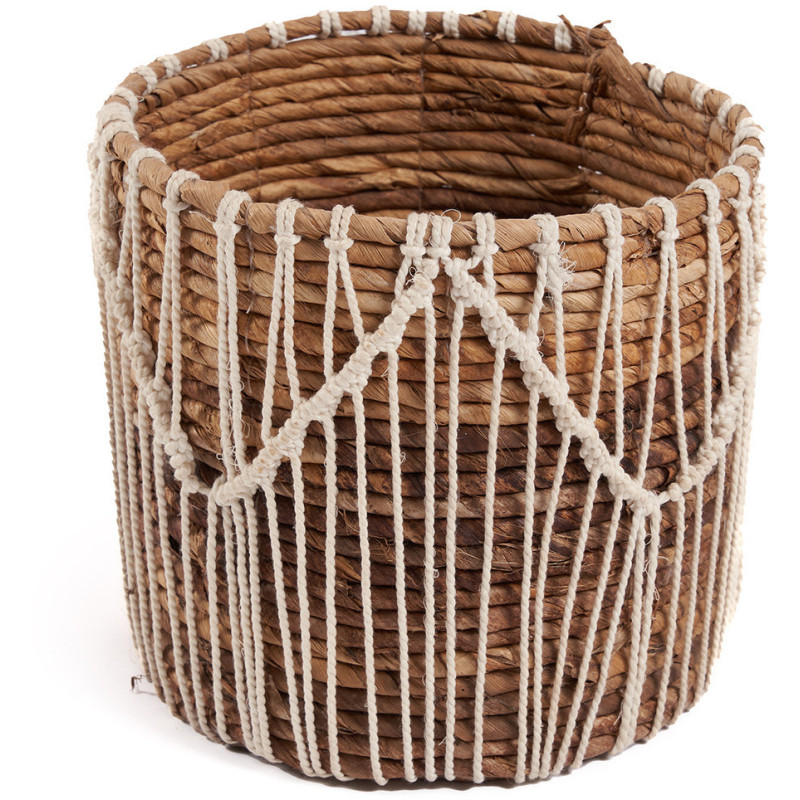 Panier de rangement original macramé Rond 20x20 en Feuille de bananier Naturel Coton Blanc The Macra-mazing 