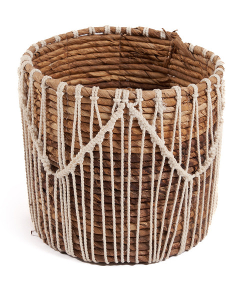 Panier de rangement original macramé Rond 20x20 en Feuille de bananier Naturel Coton Blanc The Macra-mazing 