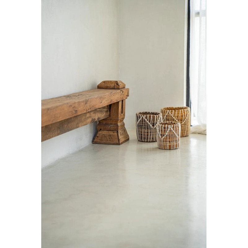 Panier de rangement original macramé Rond 20x20 en Feuille de bananier Naturel Coton Blanc The Macra-mazing 