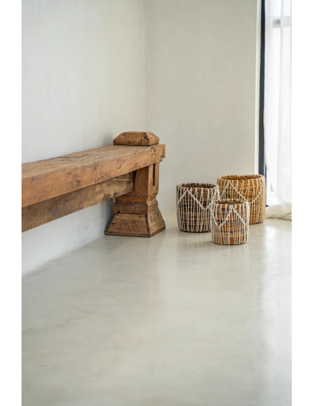 Panier de rangement original macramé Rond 20x20 en Feuille de bananier Naturel Coton Blanc The Macra-mazing 