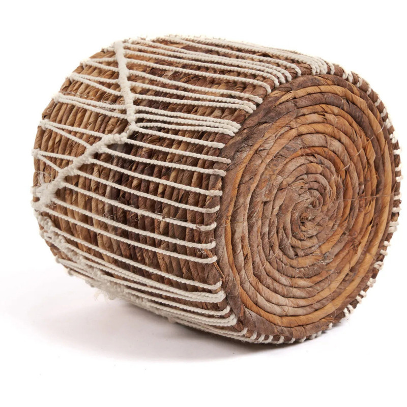 Panier de rangement original macramé Rond 20x20 en Feuille de bananier Naturel Coton Blanc The Macra-mazing 