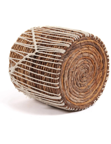 Panier de rangement original macramé Rond 20x20 en Feuille de bananier Naturel Coton Blanc The Macra-mazing 