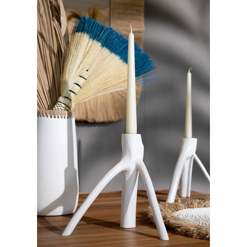 Bougeoir Original Hauteur 20 cm en Bois Blanc The Triple Twig 