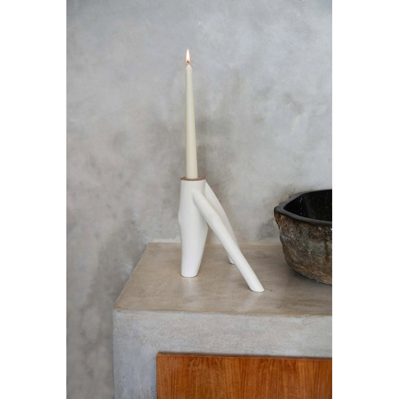 Bougeoir Original Hauteur 20 cm en Bois Blanc The Triple Twig 