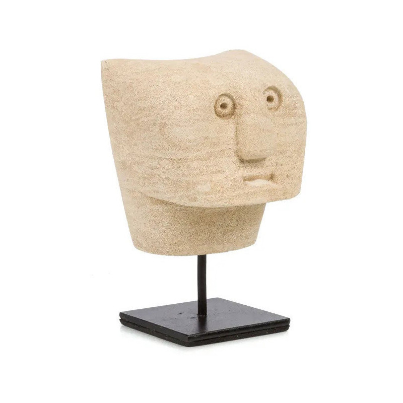 Sculpture déco primitive sur pied Hauteur 13 cm Grès Beige sable Métal Noir The Sumba Stone 