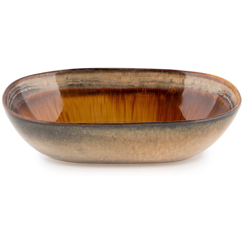 Saladier rustique chic Ovale 25 cm Céramique Vert de gris Marron foncé Beige The Comporta 