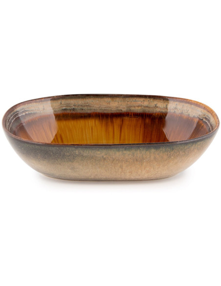 Saladier rustique chic Ovale 25 cm Céramique Vert de gris Marron foncé Beige The Comporta 