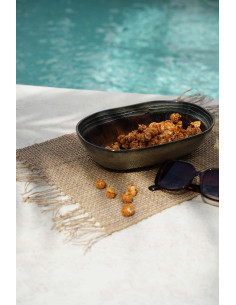 Saladier rustique chic Ovale 25 cm Céramique Vert de gris Marron foncé Beige The Comporta 