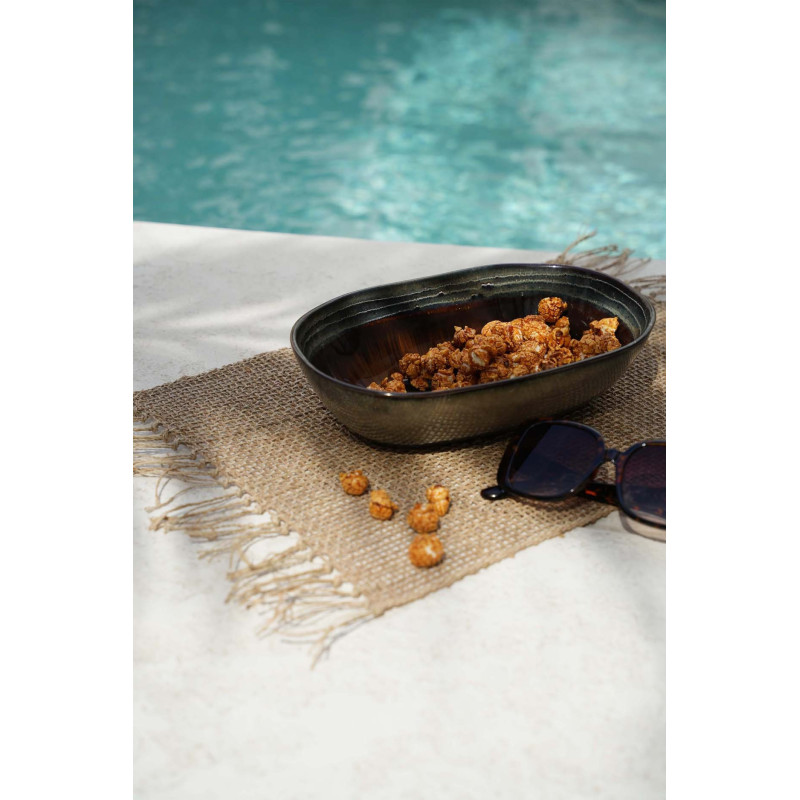 Saladier rustique chic Ovale 25 cm Céramique Vert de gris Marron foncé Beige The Comporta 