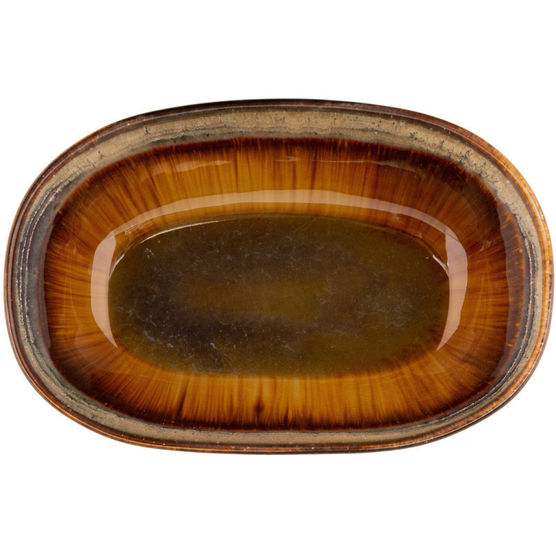 Saladier rustique chic Ovale 25 cm Céramique Vert de gris Marron foncé Beige The Comporta 