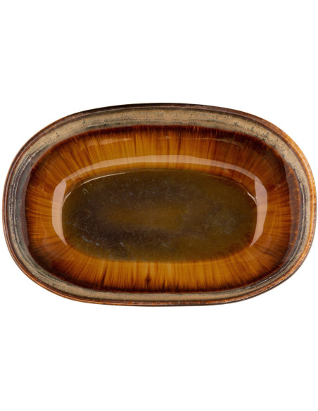 Saladier rustique chic Ovale 25 cm Céramique Vert de gris Marron foncé Beige The Comporta 