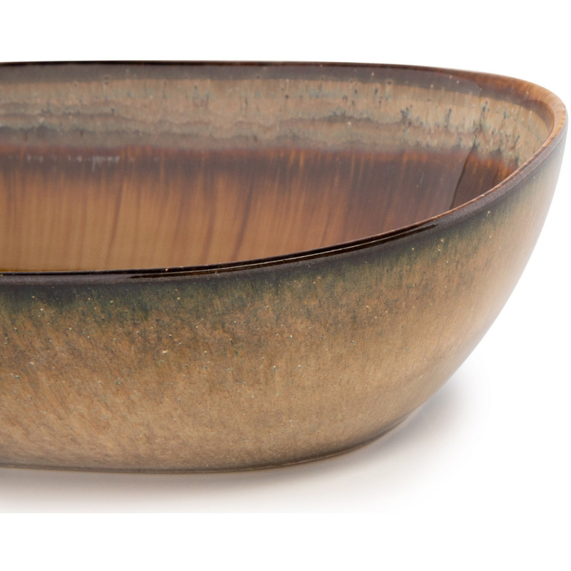 Saladier rustique chic Ovale 25 cm Céramique Vert de gris Marron foncé Beige The Comporta 