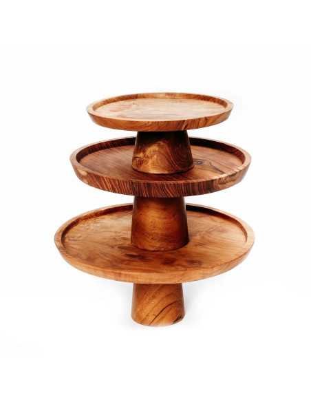 Présentoir à gâteau sur pied Rond 28 cm en Racine de teck Naturel The Teak Root 