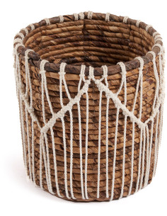 Panier de rangement original macramé Rond 17x19 en Feuille de bananier Naturel Coton Blanc The Macra-mazing 