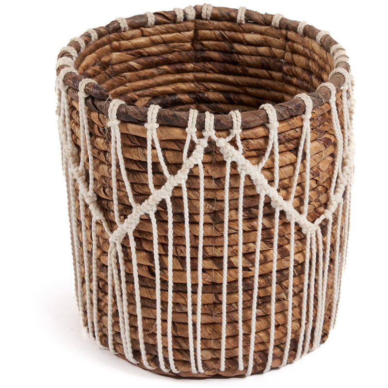 Panier de rangement original macramé Rond 17x19 en Feuille de bananier Naturel Coton Blanc The Macra-mazing 
