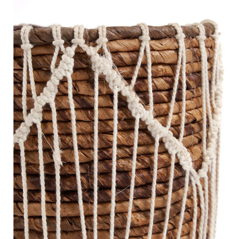 Panier de rangement original macramé Rond 17x19 en Feuille de bananier Naturel Coton Blanc The Macra-mazing 