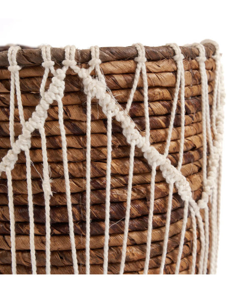 Panier de rangement original macramé Rond 17x19 en Feuille de bananier Naturel Coton Blanc The Macra-mazing 