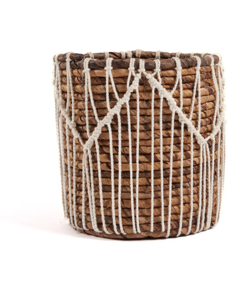 Panier de rangement original macramé Rond 17x19 en Feuille de bananier Naturel Coton Blanc The Macra-mazing 